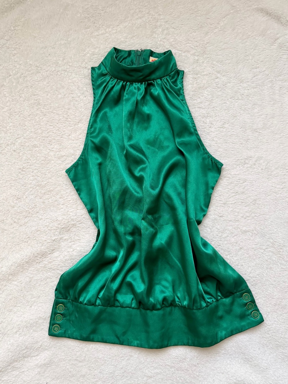 Emerald Green Satin-like Halter Neck Blouse